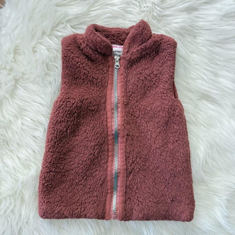 Little Lass | Girls Mauve Pink Fuzzy Vest Layering Full Zip Zipper Top Size 2T